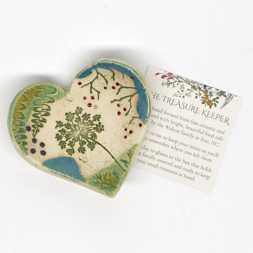 Pottery Dish Bowl - Heart Large Pressed Flowers
