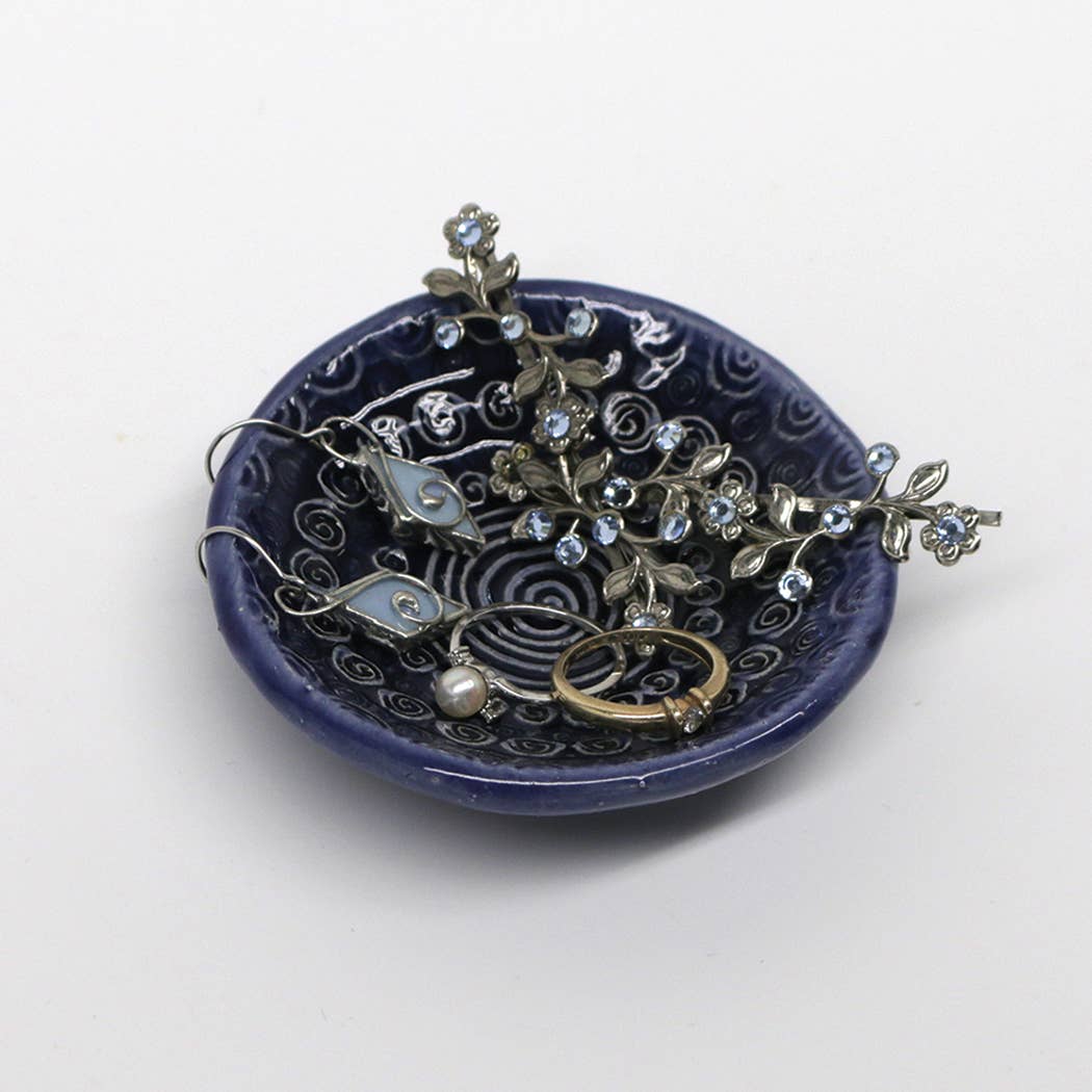 Pottery Dish Bowl - Spiral Blue Underglazed
