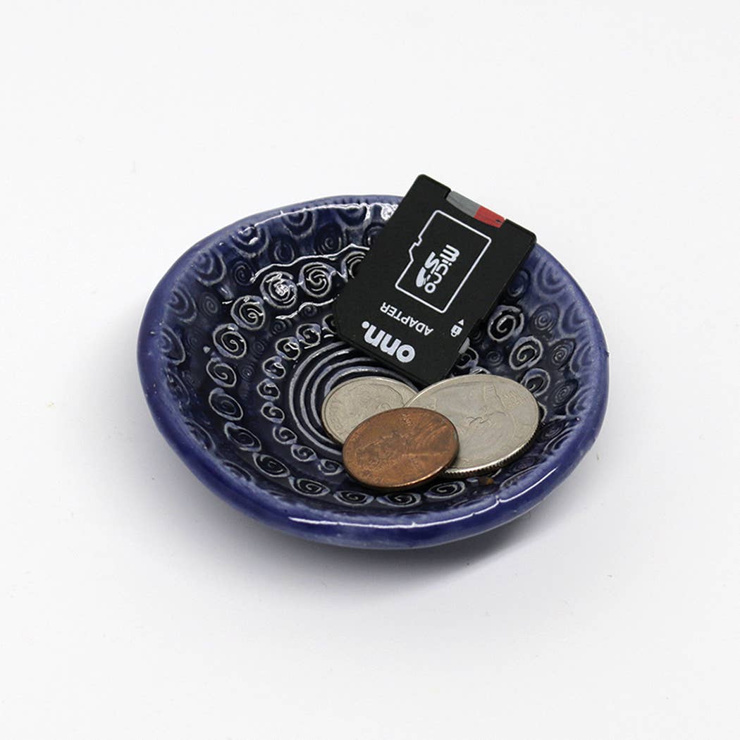 Pottery Dish Bowl - Spiral Blue Underglazed