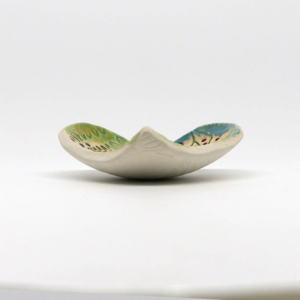 Pottery Dish Bowl - Heart Large Pressed Flowers