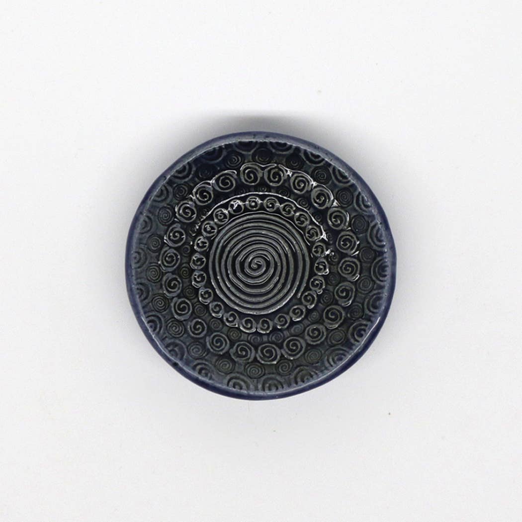Pottery Dish Bowl - Spiral Blue Underglazed