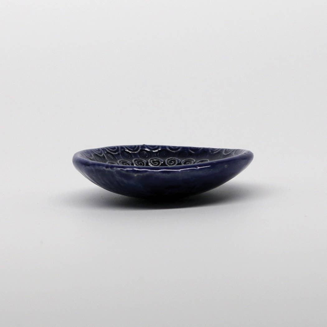 Pottery Dish Bowl - Spiral Blue Underglazed