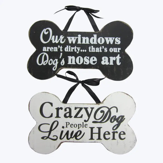 Wood Dog Sign with Bow Hanger, Black or White