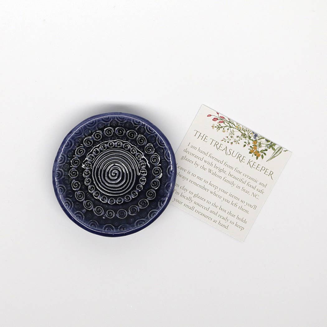 Pottery Dish Bowl - Spiral Blue Underglazed