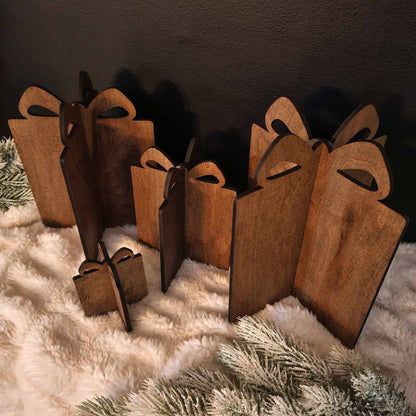 3D Gift Box Christmas Decor Table Filler: Natural/No Stain / 4" high